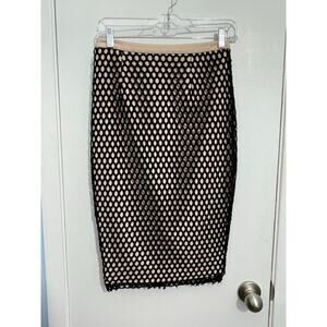 Elizabeth & James Pencil Skirt Size 2 Nude Black Mesh Overlay Office Siren